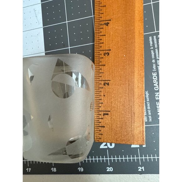 Set Of 3 Frosted Clear Glass Square Votive Candle Holders With Etched Geometric - Picture 9 of 16